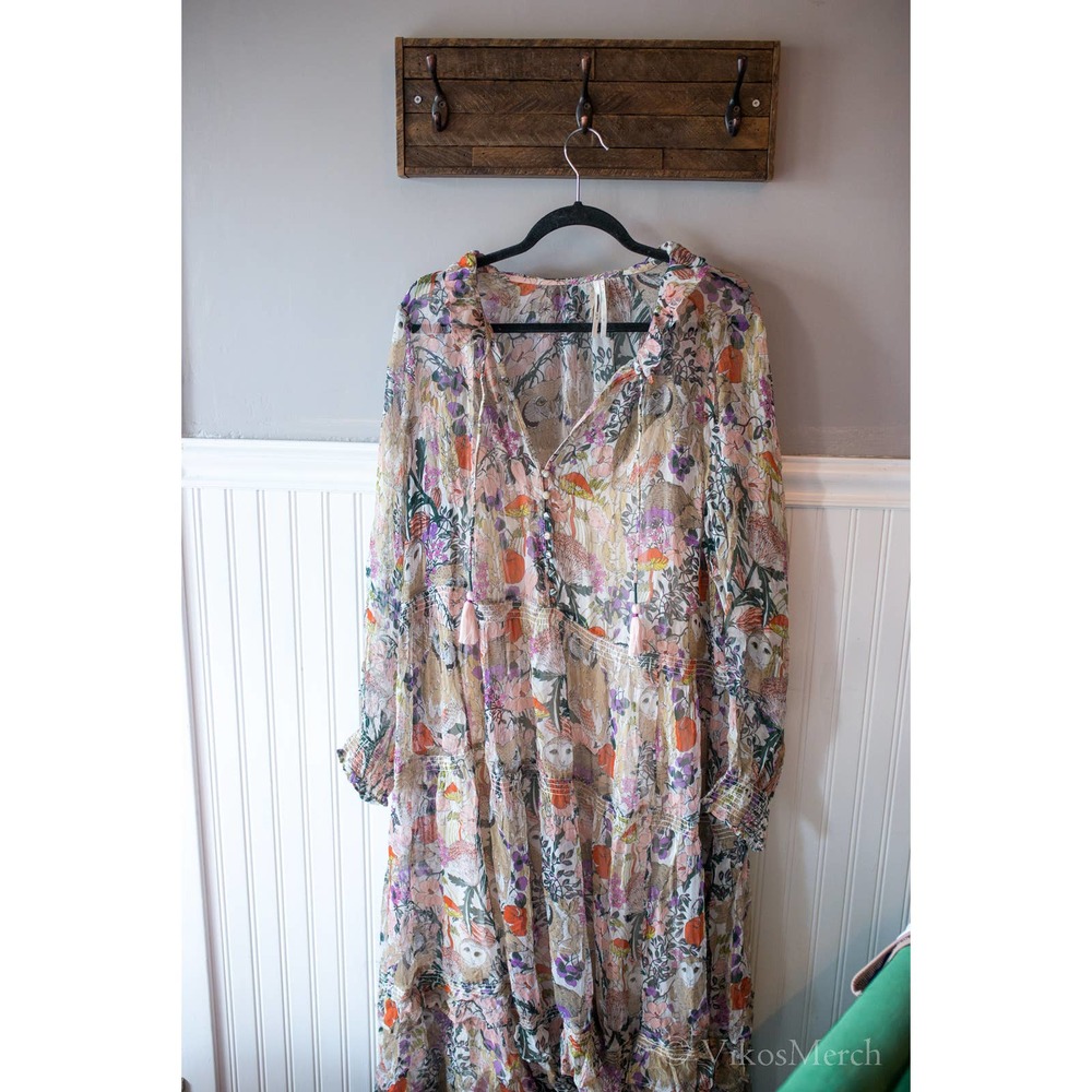 Anthropologie Floral Tiered Maxi Dress Owl Print 2X NEW - Picture 3 of 6